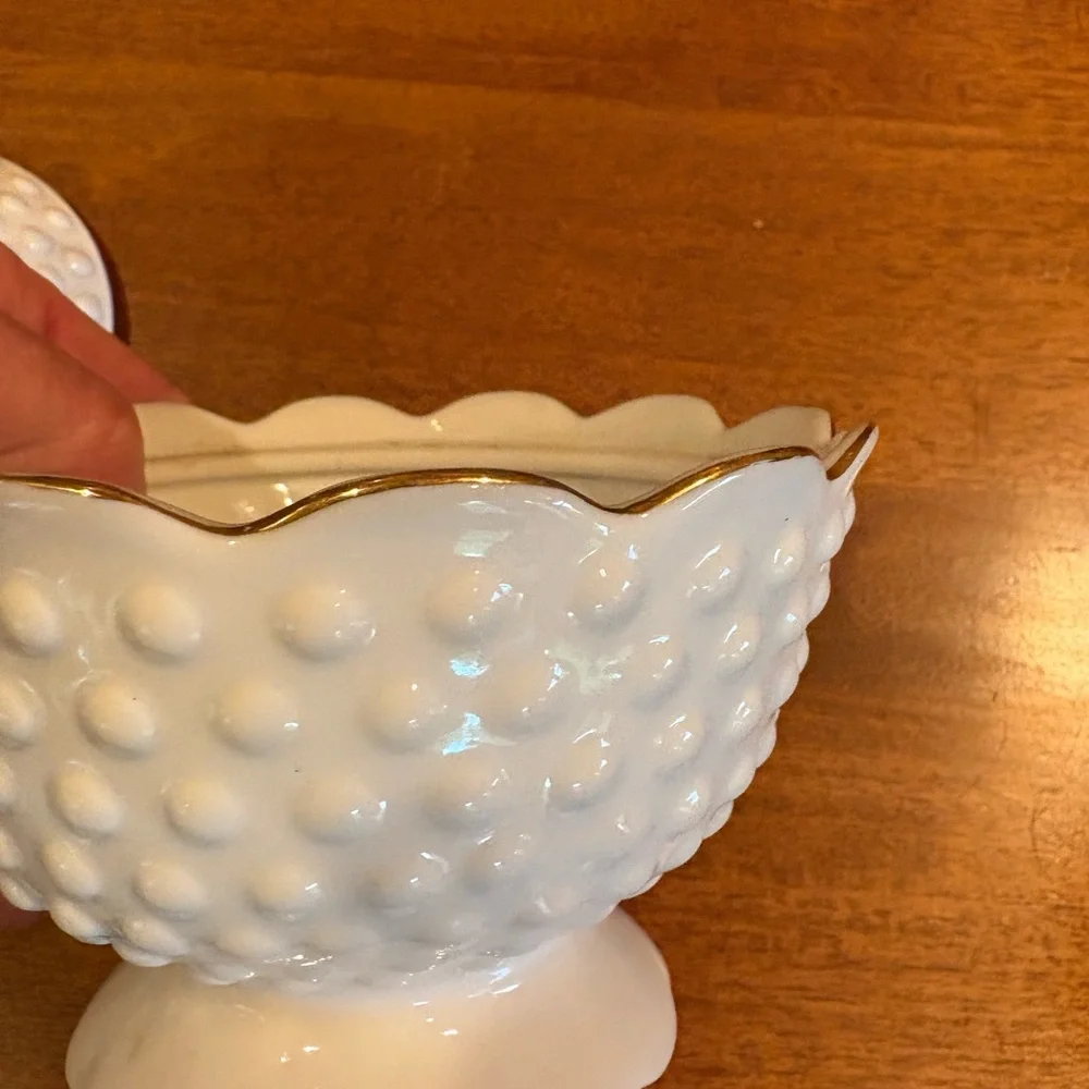 Lefton China Hobnail Milk Glass Hand Painted Rose Trinket Jewelry Box 1192